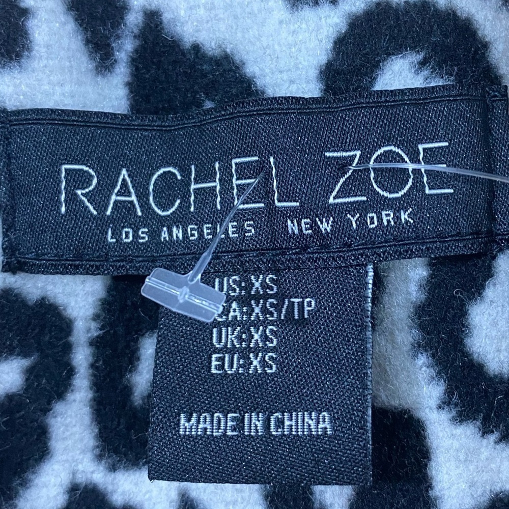 Rachel Zoe Coat Womens Size XS Black Ivory Leopard Trendy Single Button Peacoat - Picture 4 of 10